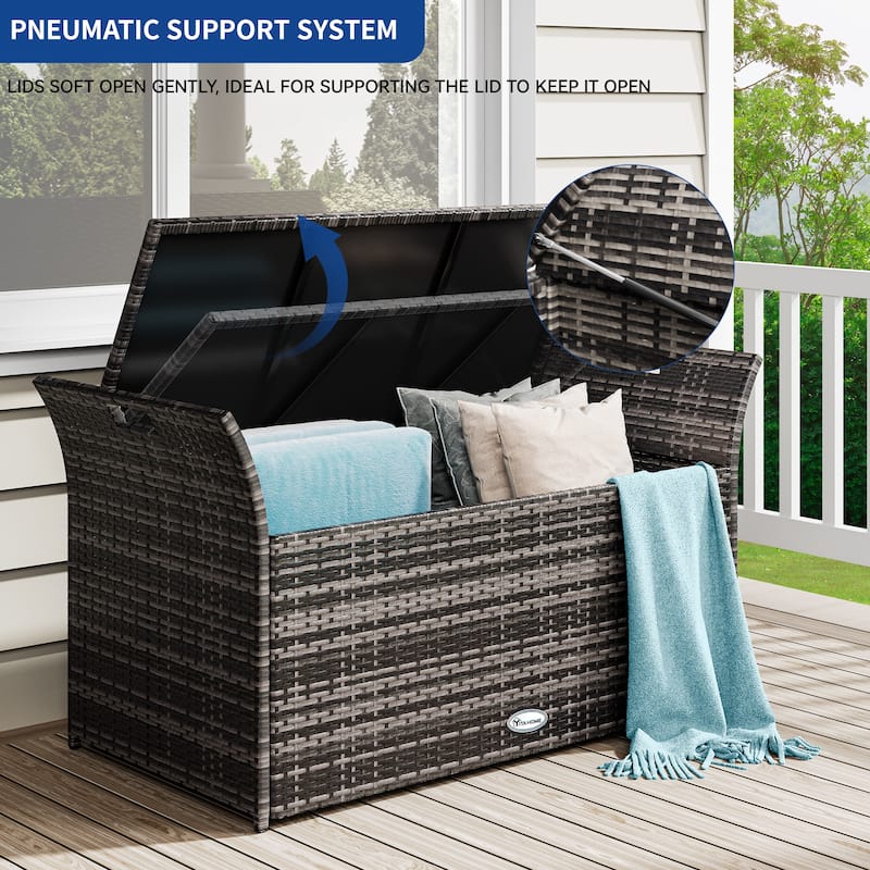 90 Gallon Outdoor Wicker Deck Box - N/A