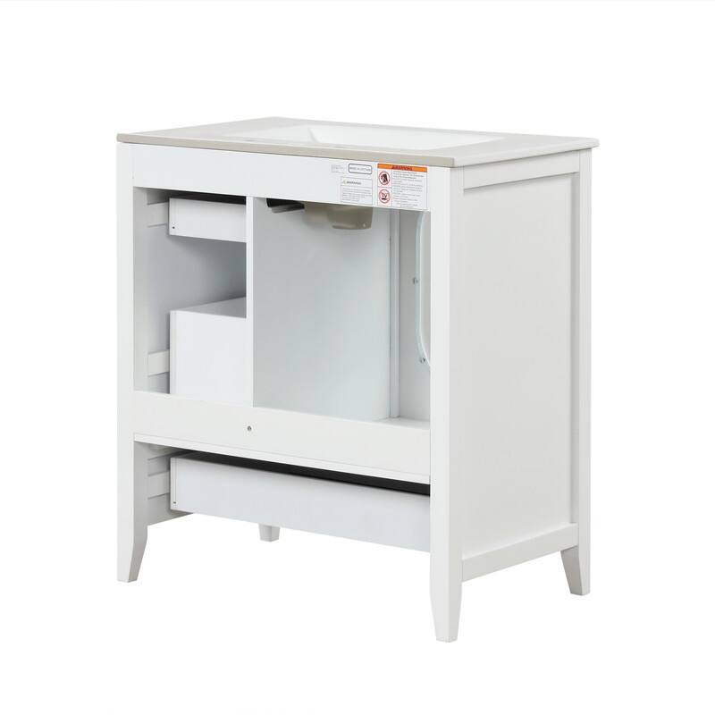 30" Stylish Bathroom Vanity with Sink, Bathroom Storage Cabinet with 3 Drawers, Solid Wood Frame and Glass Door