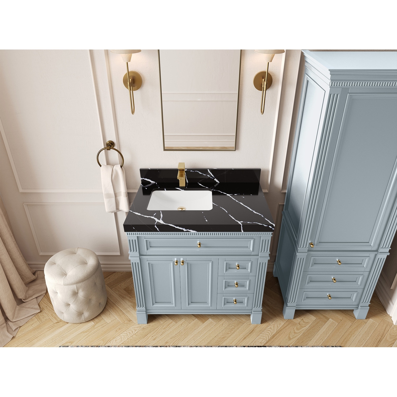 Willow Collections 36 in. W x 22 in. D Reeded Paris Left Offset Sink Bathroom Vanity with Countertop