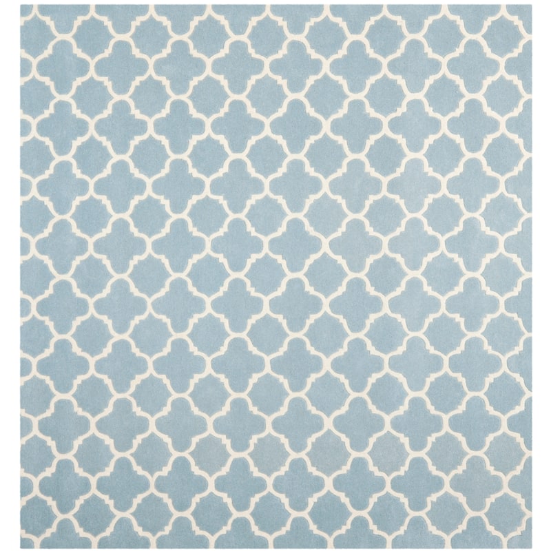 SAFAVIEH, Handmade Chatham Caisa Modern Moroccan Wool Rug - 8'9" Square - Blue/Ivory