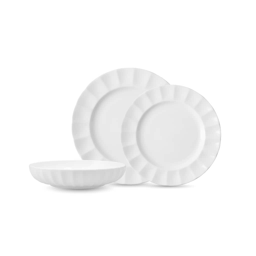 Fortessa Blyss Bone China, 12 Piece Dinnerware Set (Service for 4), White - 16 Piece Dinnerware Set