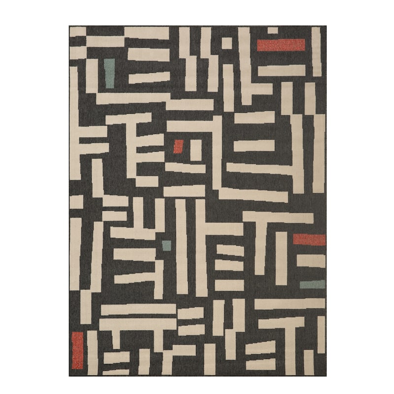 Sevita Graphic Print Bohemian Polypropylene Area Rug - 5' x 7' - Black/Ivory