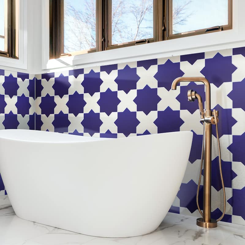 Merola Tile Argile Star Blue with Bianco Cross 7" x 14" Porcelain Floor and Wall Tile - Kit (2 Tiles)