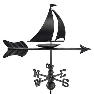 Modern Farmhouse-Inspired Sailboat Cottage / Shed Size Weathervane 8803KR w/Roof Mount - Black Finish by Good Directions