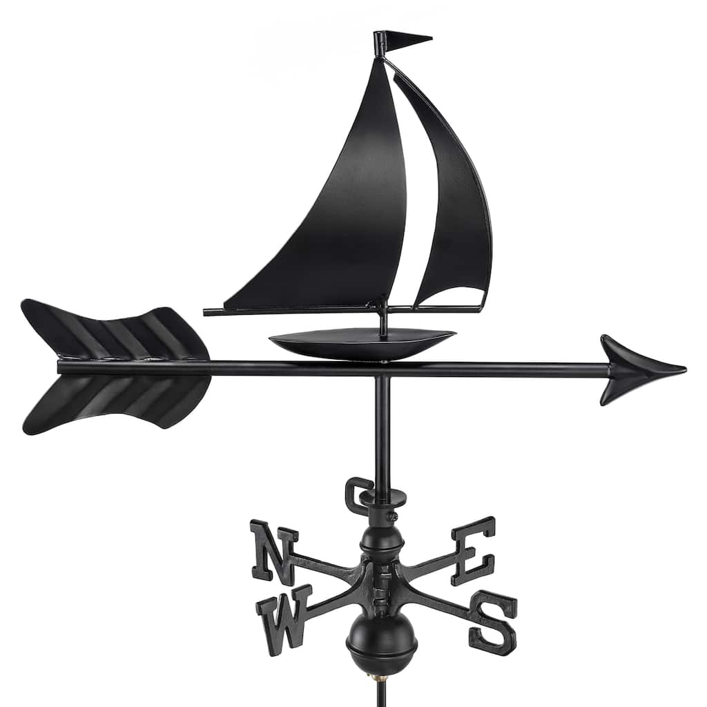 Modern Farmhouse-Inspired Sailboat Cottage / Shed Size Weathervane 8803KR w/Roof Mount - Black Finish by Good Directions