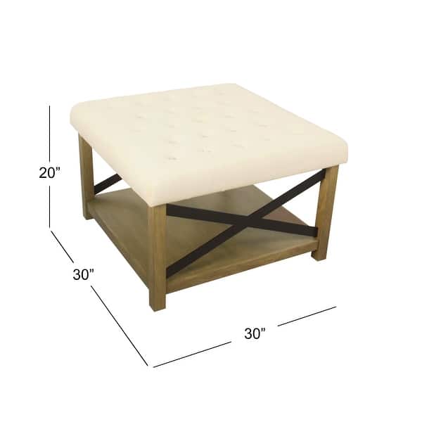 dimension image slide 4 of 3, HomePop Tufted Ottoman with Wooden Storage