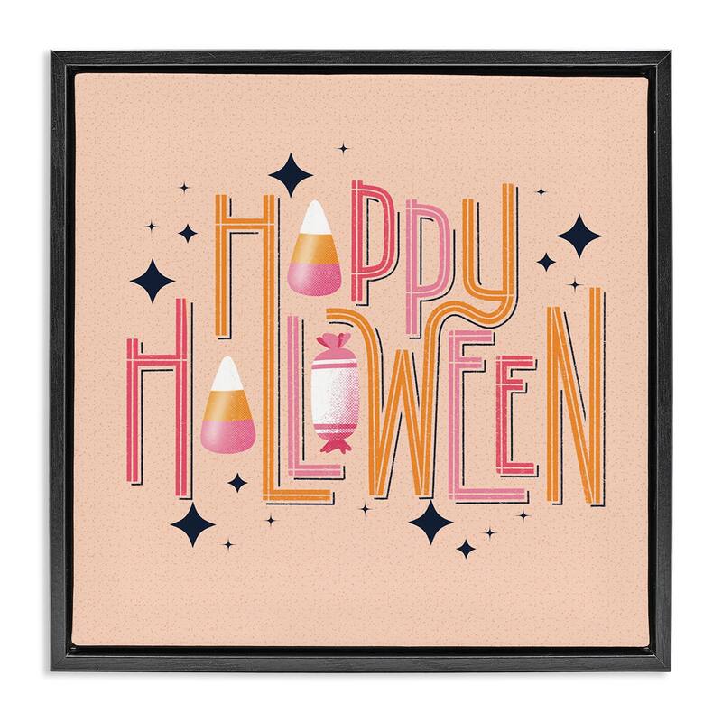 Stupell Happy Halloween with Candy Framed Floater Canvas Wall Art Design By Sarah Hickman - 18 x 18 - Black