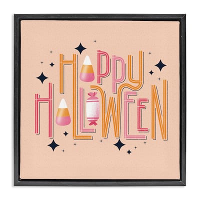 Stupell Happy Halloween with Candy Framed Floater Canvas Wall Art Design By Sarah Hickman
