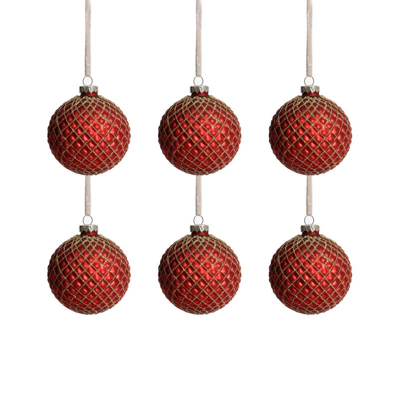 Metallic Matte Glass Ball Christmas Ornaments, Set of 6, 3.25"