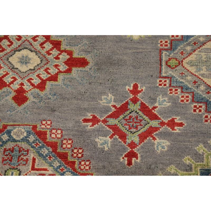 Hand Knotted Oriental 100% Wool Carpet Traditional Geometric Greys & Charcoal Kazak Area Rug - 9' 10'' X 8' 2''