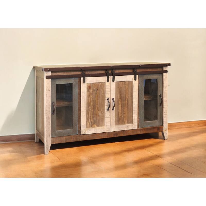 HomeRoots 60" Brown Solid Wood Cabinet Enclosed Storage Distressed TV Stand - 59.75' X '34.75' X '19 - Brown - 59.75' X '34.75' X '19
