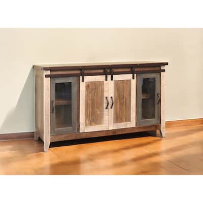 HomeRoots 60" Brown Solid Wood Cabinet Enclosed Storage Distressed TV Stand - 59.75' X '34.75' X '19