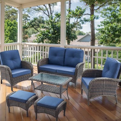 Patio Chairs Ottomans with Loveseat Coffee Table