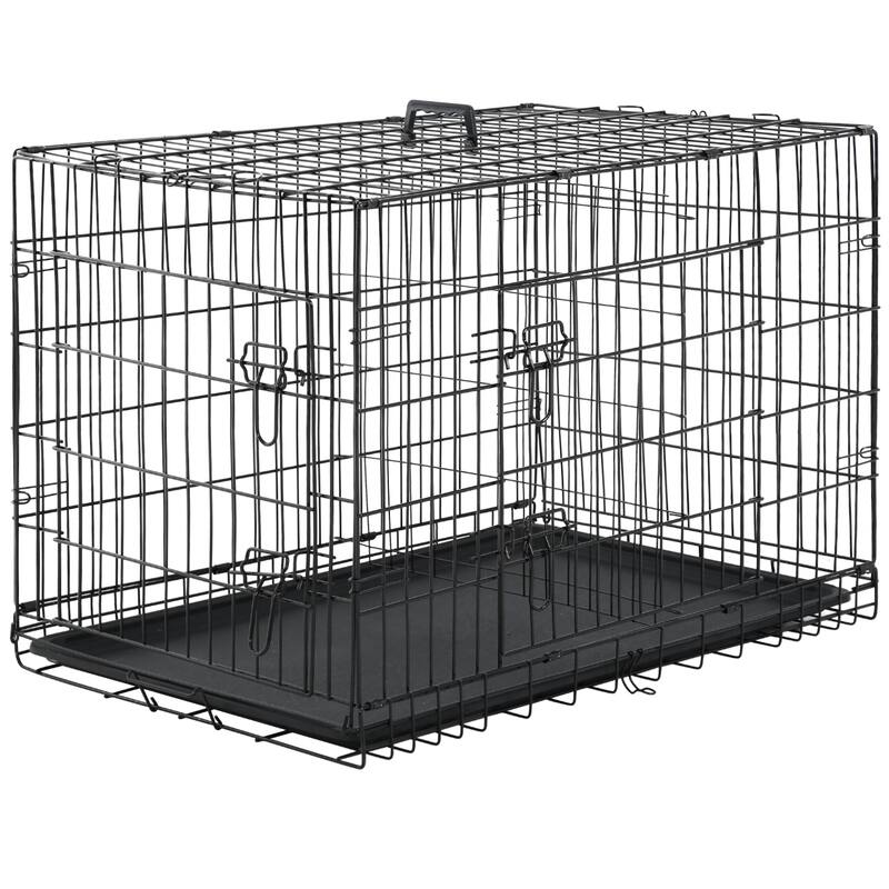 Mylo Metal Double Door Folding Wire Pet Crate with Divider by Furniture of America