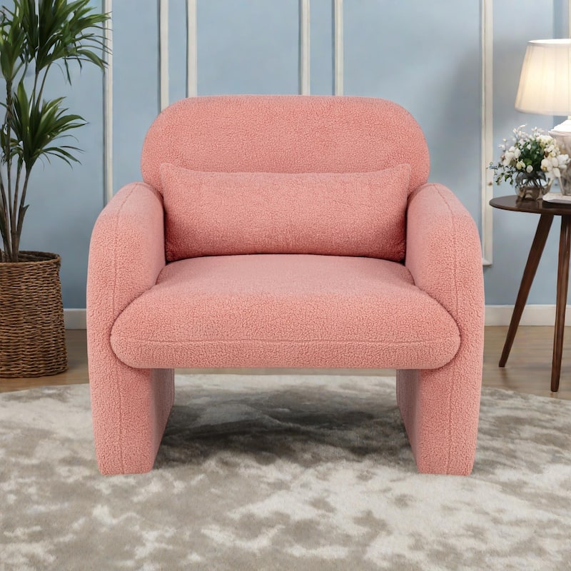 Teddy Fleece Accent Chair with Pillow for Living Room/Bedroom (350lb Capacity) - Pink