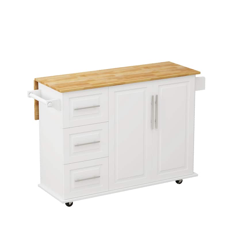 Kitchen Island Cart with Storage Cabinet and 3 Drawers, Rolling Utility Cart with Spice Rack, Towel Rack, Drop Leaf