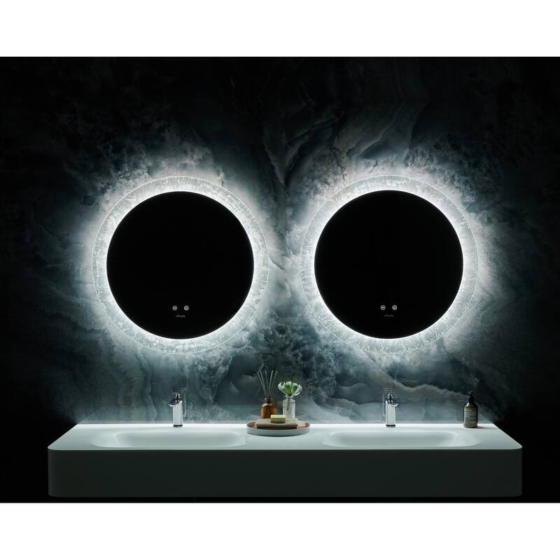 Frysta Round LED Frameless Bathroom Vanity Mirror with Dimmer and Defogger