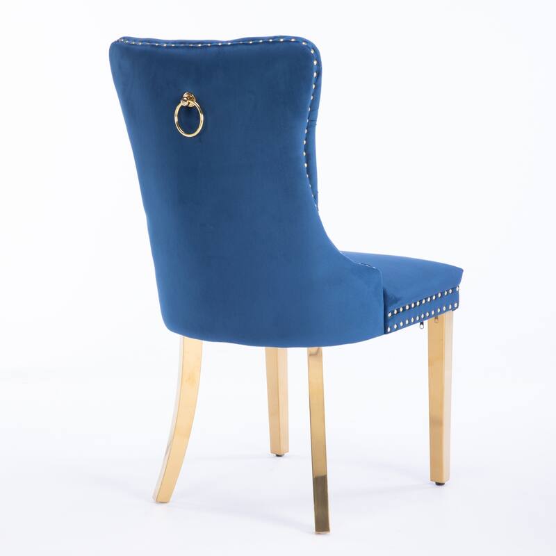 High-end Tufted Solid Wood Velvet Upholstered Dining Chair with Golden Stainless Steel Plating Legs,Nailhead Trim,Set of 2