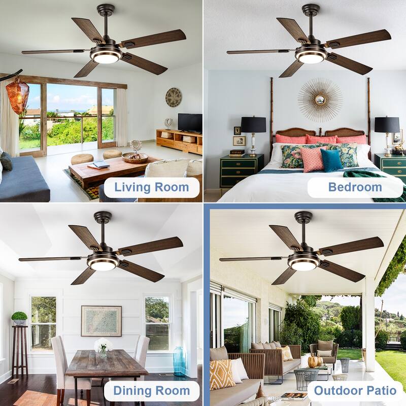 42-52Inch Ceiling Fan with Light: with 5 Blades Dual Finish Reversible - with Remote Control for Living Room Outdoor Patios