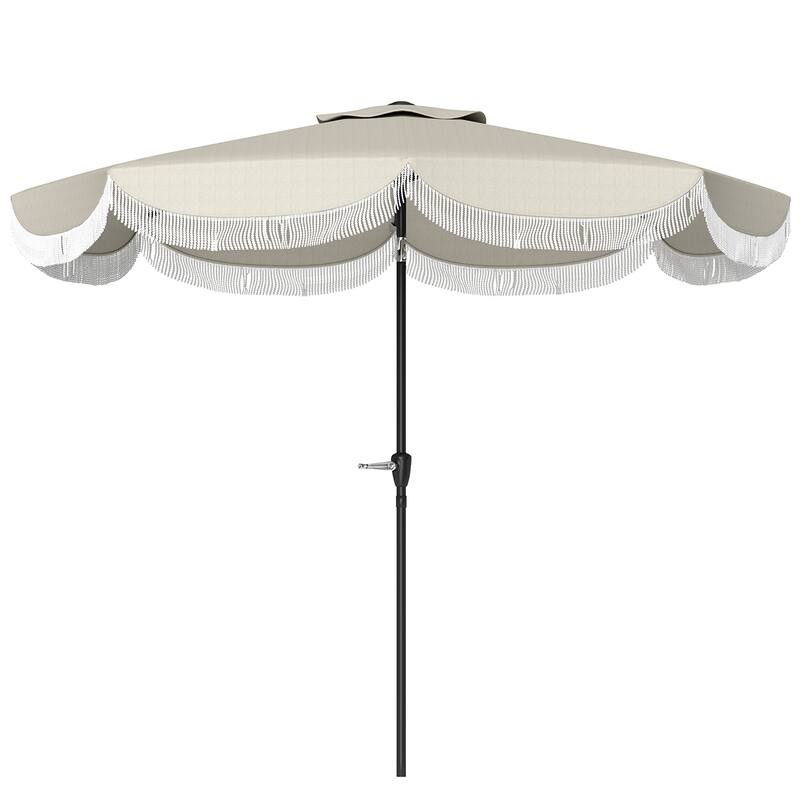 8.8 Foot Outdoor Patio Umbrella with UPF 30+ Tiltable Canopy Hand Crank Vented Top Eight Ribs - 8.8' x 7.8' H - Beige