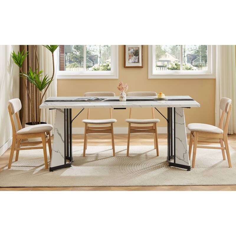 70.9"Rectangular Large Dining Table, Waterproof Large Desk for 8 People, Deluxe Family Dining Table with Adjustable Legs