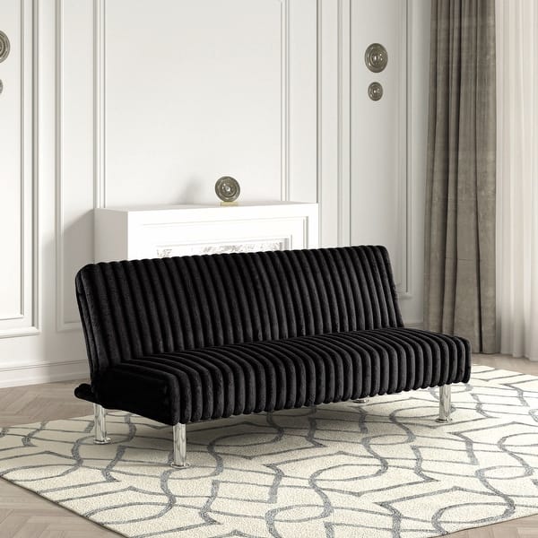 slide 2 of 7, Furniture of America Draper I Modern Chenille Channel Tufted Fabric Futon Sofa Bed Black
