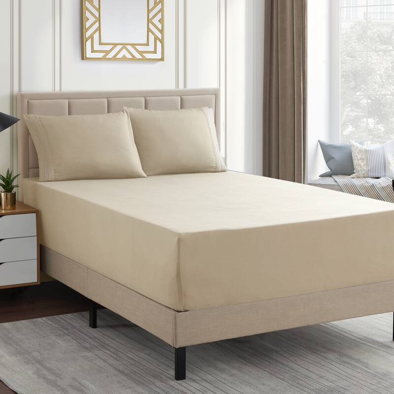 Sweet Home Collection 18"-24" Extra Deep Pocket, Double Brushed Microfiber Sheet Set - California King - Beige