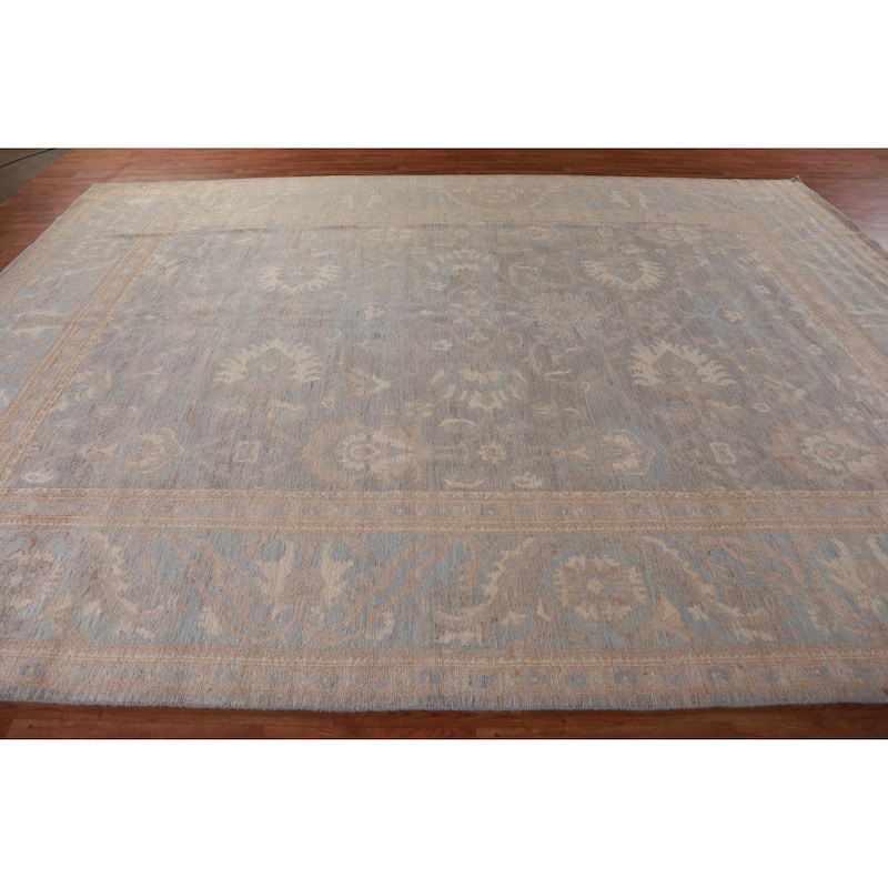 Hand Knotted Oriental 100% Wool Carpet Transitional All-Over Greys & Charcoal Oushak Area Rug - 13' 10'' X 10' 1''