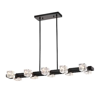 Farmhouse Linear Pendant Light Fixture, Modern Crystal Hanging Lighting Chandelier for Lobby, Kitchen, Bedroom, Dining Room