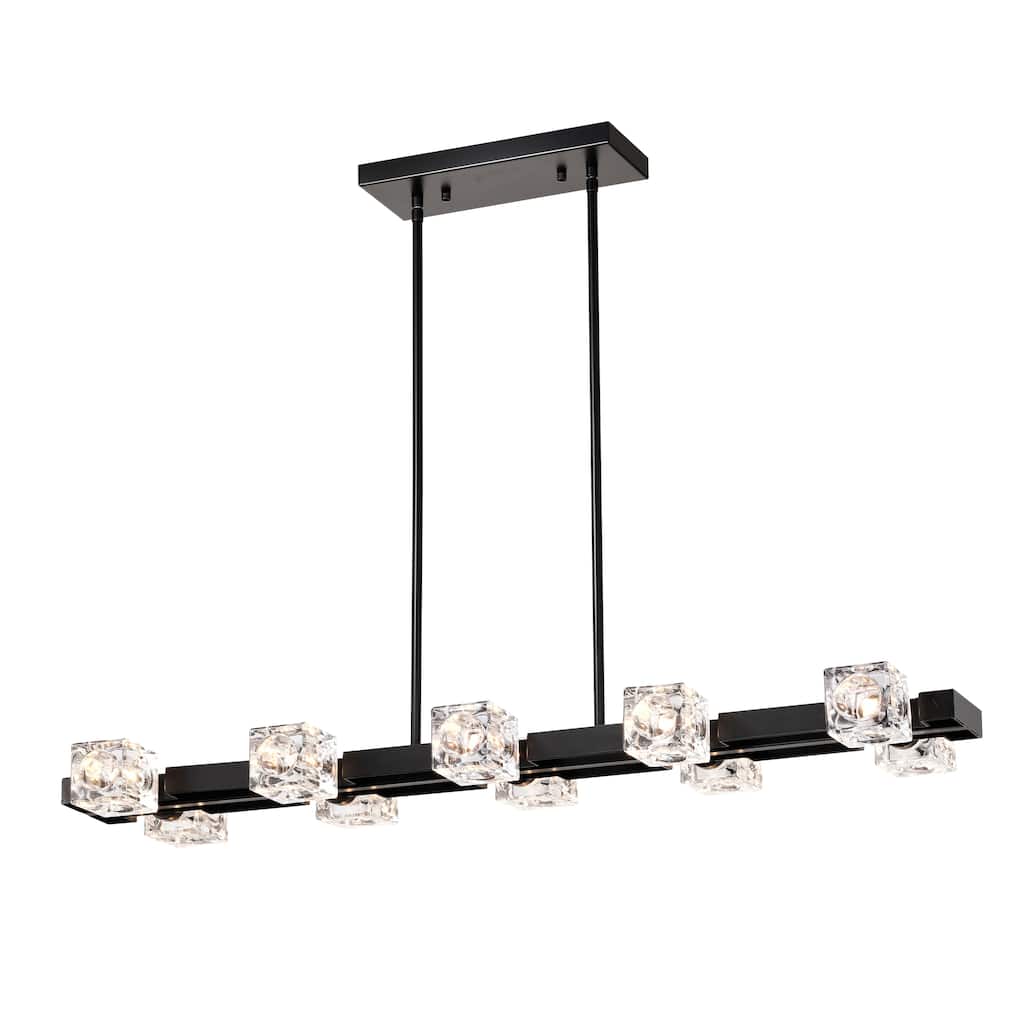 Farmhouse Linear Pendant Light Fixture, Modern Crystal Hanging Lighting Chandelier for Lobby, Kitchen, Bedroom, Dining Room