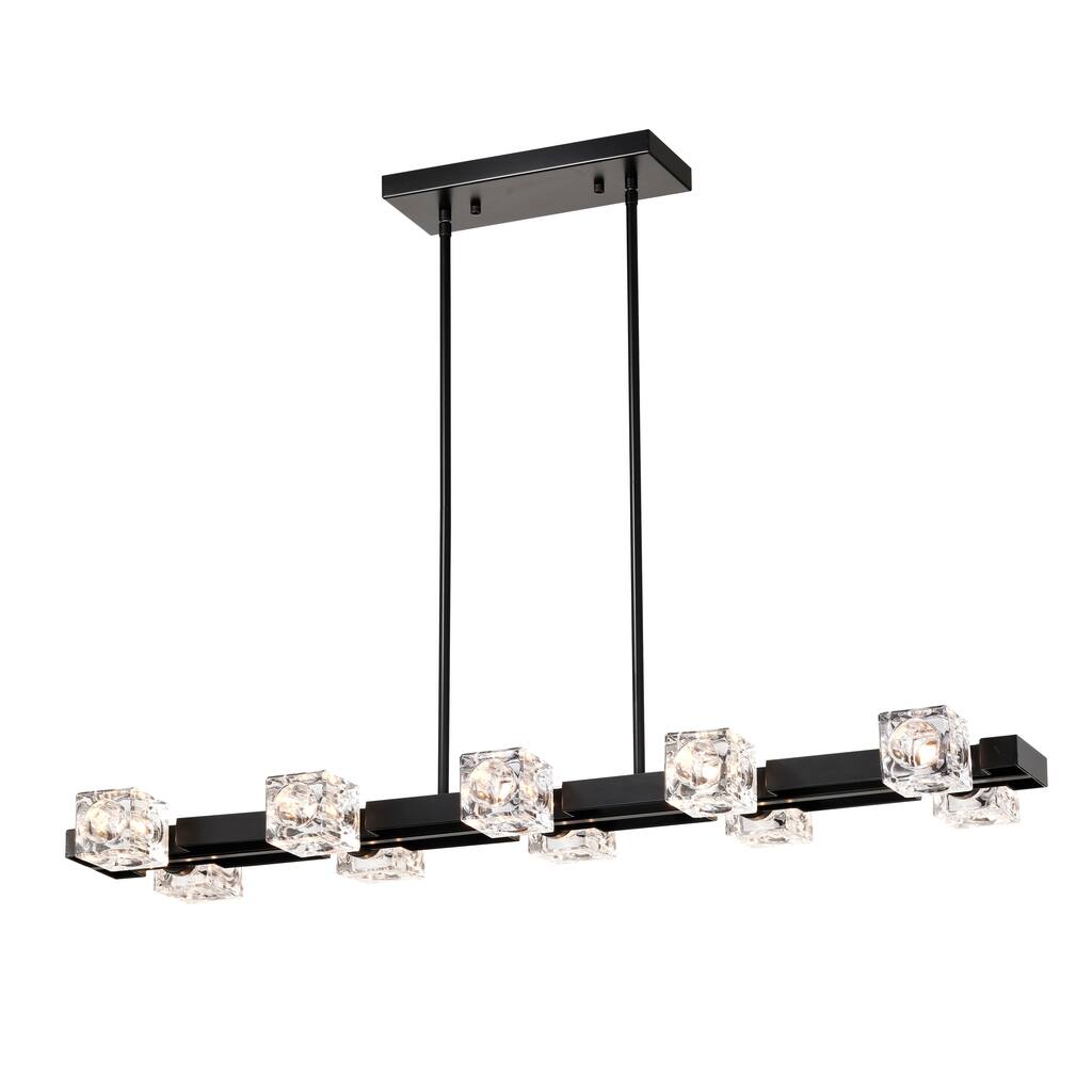 Modern Crystal Hanging Lighting Chandelie 10-Light Farmhouse Linear Pendant Light Fixture, for Dining Room, Kitchen, Bedroom