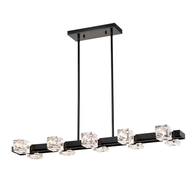 Modern Crystal Hanging Lighting Chandelie 10-Light Farmhouse Linear Pendant Light Fixture, for Dining Room, Kitchen, Bedroom - Black
