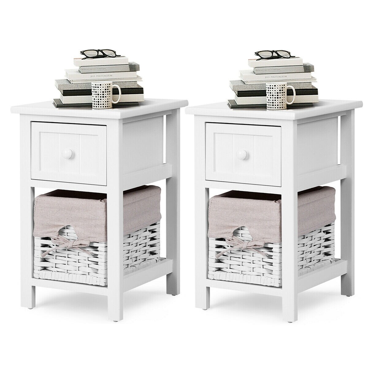 Shop Gymax 2 Pcs 2 Tier Mini Nightstand 1 Drawer Bedside End Table