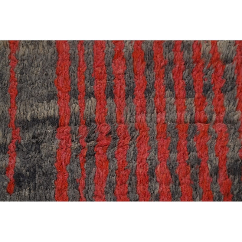 Moroccan Oriental Area Rug Hand-Knotted Grey Wool Carpet - 8'0" x 10'7"