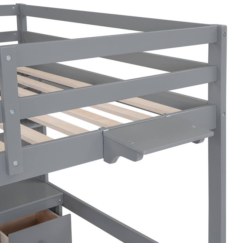 Full Size Loft Bed with Desk, Storage Cabinets, Drawers, and Charging Station