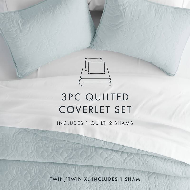 Soft Essentials Premium Ultra Soft Damask Pattern Quilted Coverlet Set