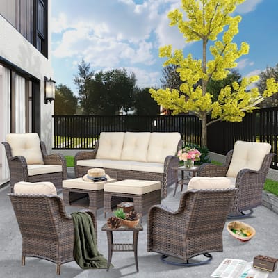 Patio Conversation Sets-Wicker Patio Furniture Sets with Swivel Chairs