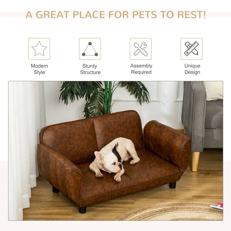 PawHut Pet Sofa Dog Bed Couch, Foldable Cat Lounger PU Leather Cover for Medium & Large Sized Animals