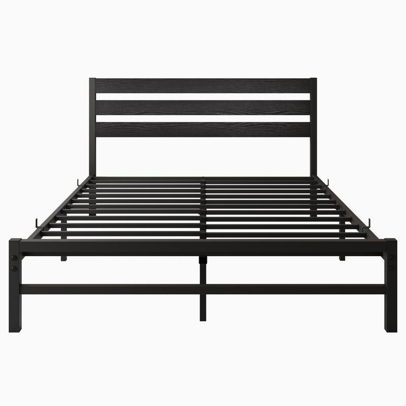 Platform Bed Frame with Wooden Headboard, Under Bed Storage, Non-Slip