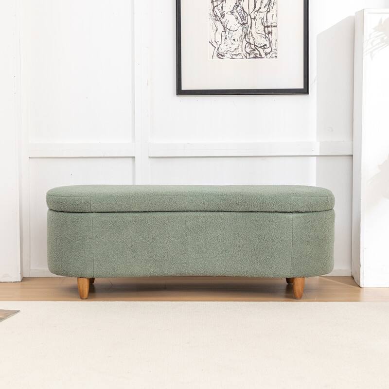Modern Glam Teddy Fabric Upholstered Storage Ottoman Bench