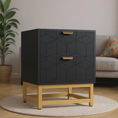 2 Drawer Dresser, with Metal Legs and Gold Handles