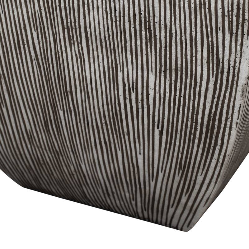 Hand Made Square Flower pot with Ribbed Design, White, Set of 3