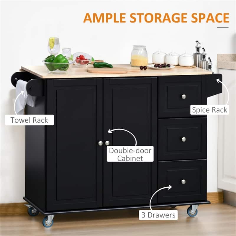 Multi-Functional Rubber Wood Counter Kitchen Cart with Cabinet Storage and Drop Leaf Extension - 50.75" L x 29.25" W x 36.5" H