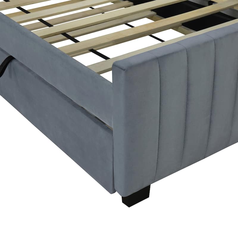 Twin Size Velvet Upholstered Platform Bed with Twin Size Trundle