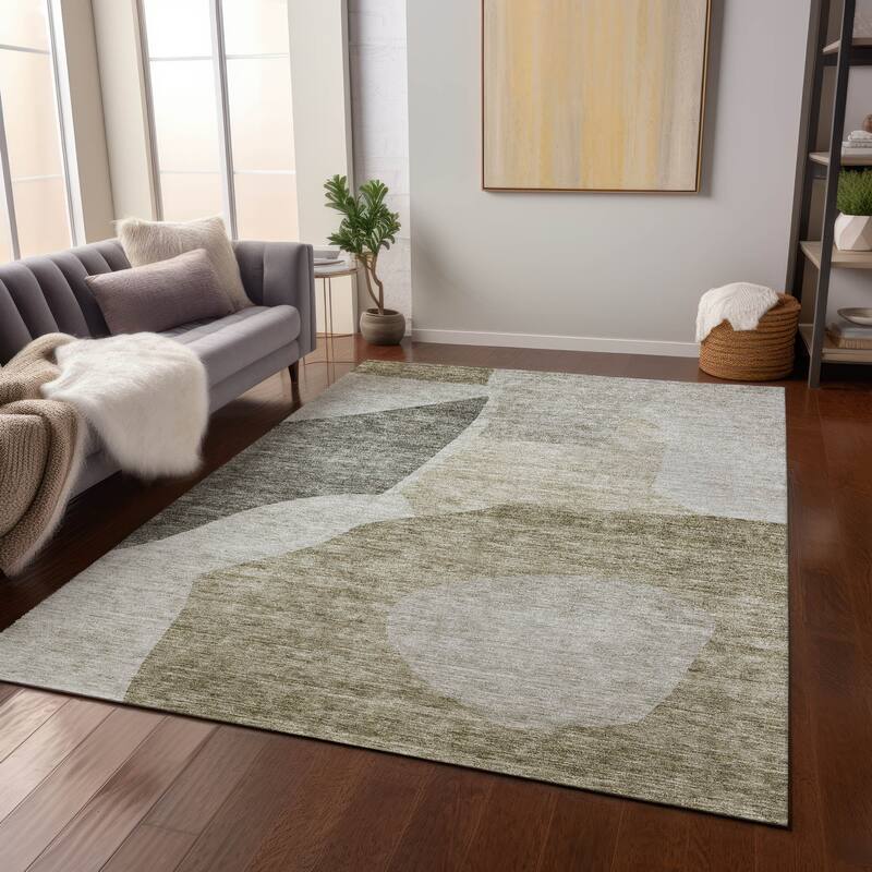 Machine Washable Indoor/ Outdoor Chantille Contemporary Abstract Rug - Taupe - 3' x 5'