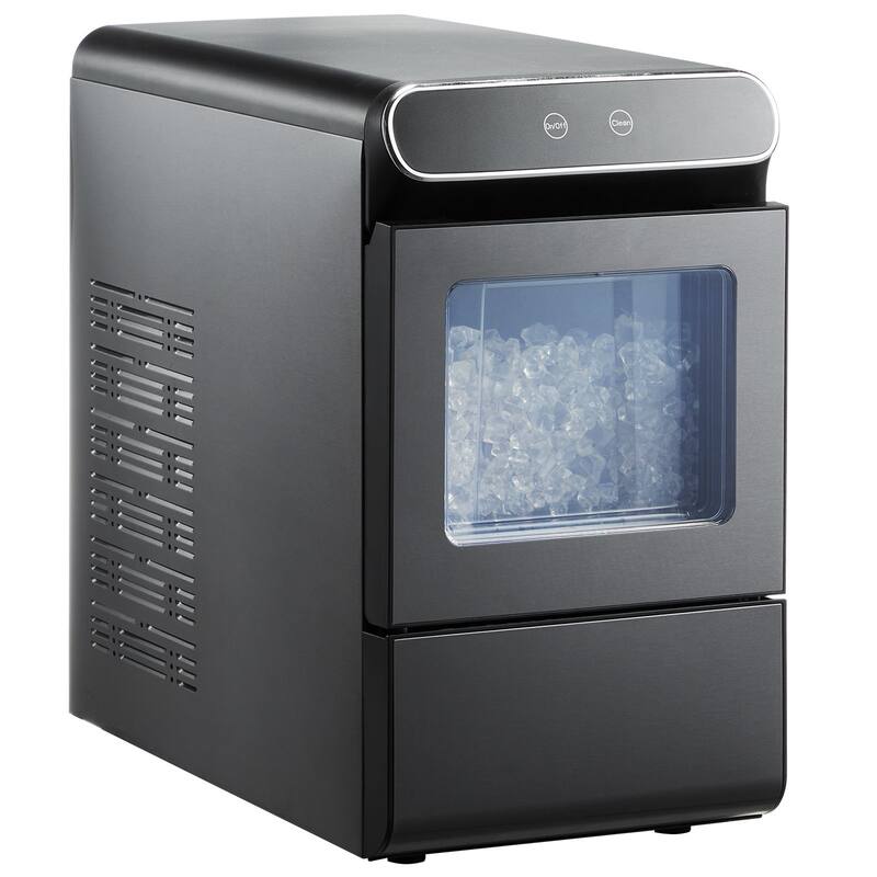 Black Stainless Steel Nugget Ice Maker with 37 lbs Daily Capacity and Self Cleaning - 9.7 x 16.9 x 16.9 in