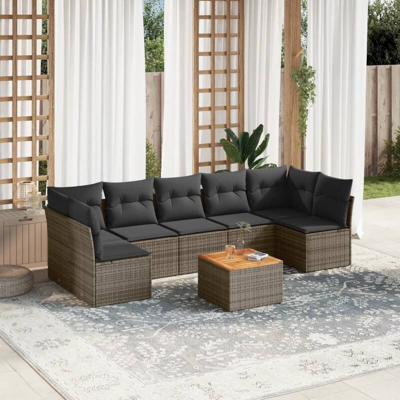 vidaXL Patio Sofa Set with Cushions Outdoor Furniture 8 Piece Poly Rattan - Grey-2x corner+table+5x middle - 21.7 x 21.7 x 14.6