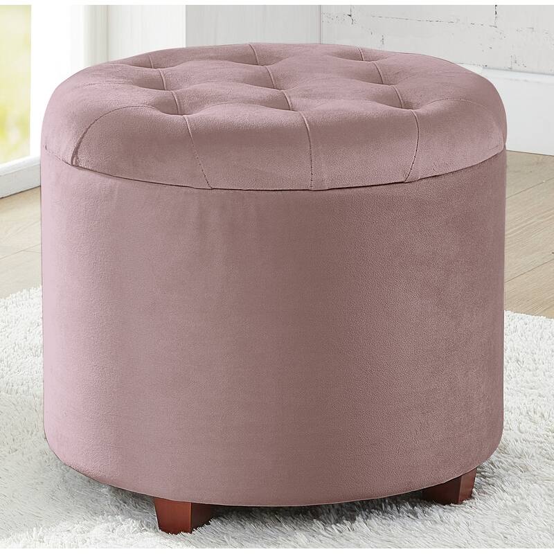 Donovan Tufted Round Storage Ottoman - Blush