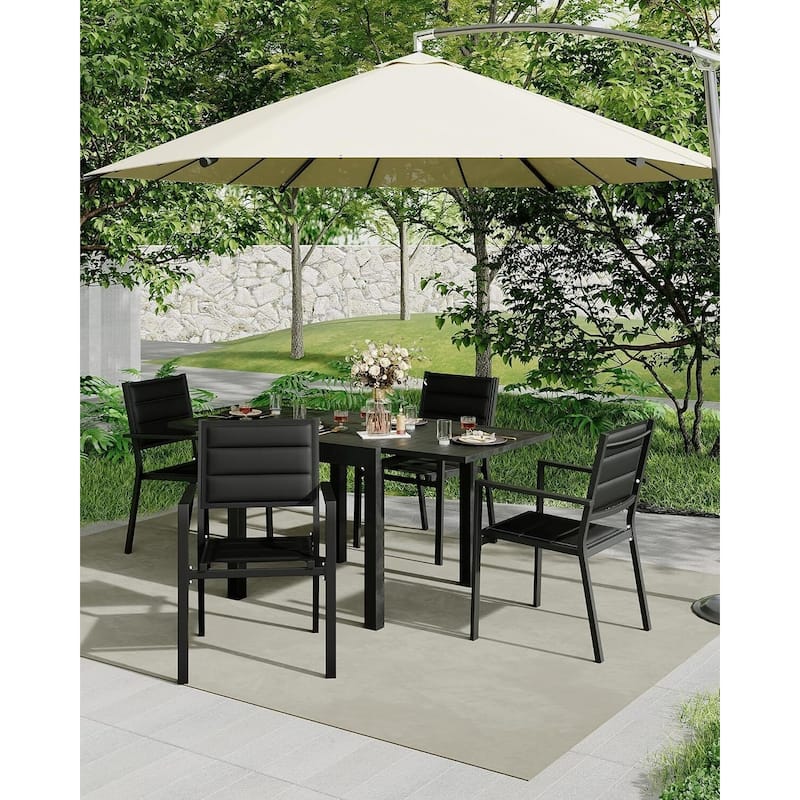 4-Piece Stackable Patio Chair Set - Aluminum Outdoor Patio Dining Chair Set (Black) - N/A - Black
