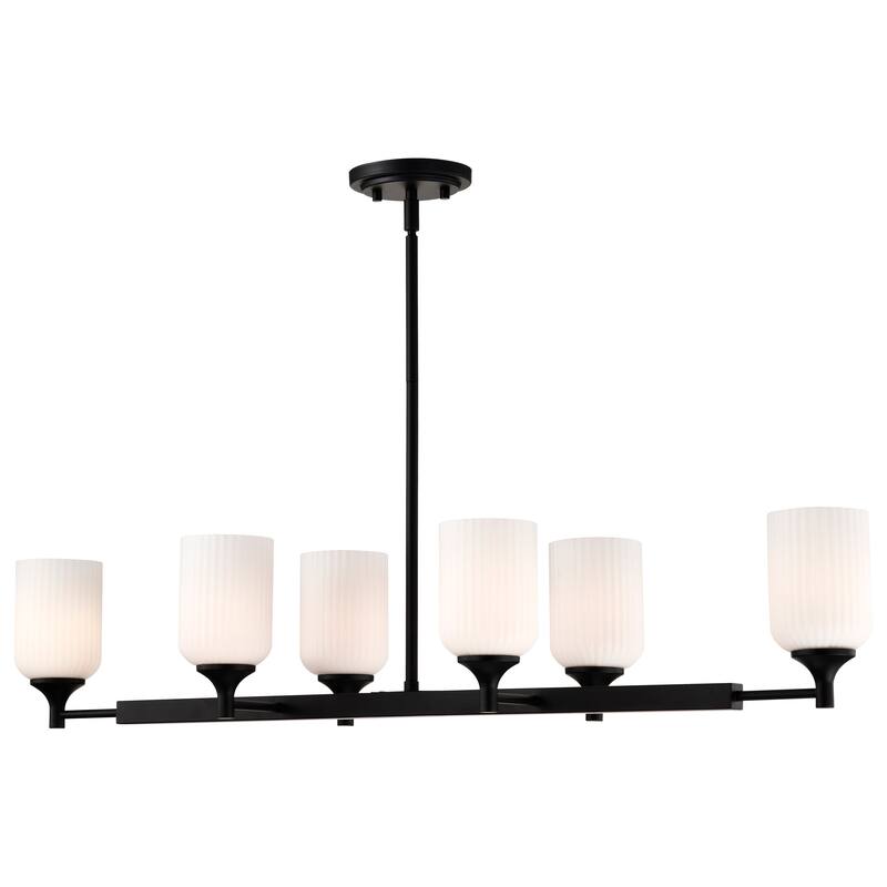 Solara 6 Light Island Pendant Matte Black Finish Frosted Ribbed Glass - Matte Black